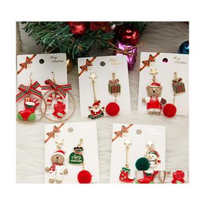 Dangle Avize Moda Takı Chirstmas Küpeler Sevimli Ayı Yıldız Snowman Peluş Top Püsküller Asimetrik Saplama Noel Accesso Dhdnv