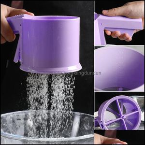 Bakning bakverk verktyg plastmjöl sikt kopp form mekanisk pulver sockeris skakare med handtag droppleverans hem trädgård ki dh9nb
