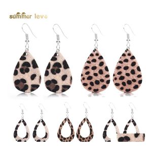 Stud Mode Leopard Print Leder Pirecing Ohrringe für Frauen Mädchen Hohl Waterdrop Faux Pelz Leder Haken Baumeln Ohrring Schmuck G Dhyzd