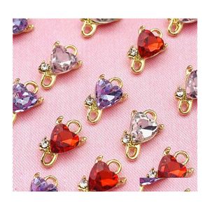 Łańcuchy 10pcs Mini Crystal Heart kształt miłosny urok wisiorek 13x8 mm złoty kolor cynku urok do majsterkowiczów biżuteria Making Accessor Dhcgu