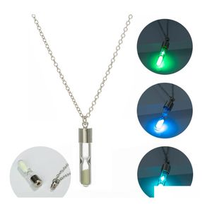 Anhänger-Halsketten, die im Dunkeln leuchten, offene Sanduhr für Damen und Herren, Glasröhre, fluoreszierendes Licht, Wunsch-Drift-Flaschenketten, Modeschmuck, Otibb