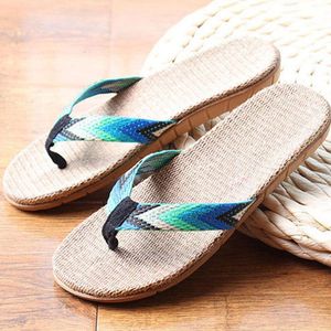 Kapcie Summer Men Linen Flip Flip Striped Sandals Flat Eva Non-Slip Slides Home Slipper Man Casual Straw Beach Shoessippers