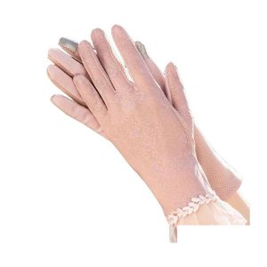 Beş Parmak Eldiven Moda Yaz Sürüş Dantel Kadınlar Sunsn Antiskid Binicilik Eldiven Leydi Touch Sn Anti UV Kayma Damlası Teslimat Accessori OTQFE