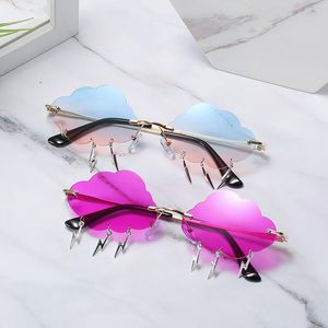 Solglasögon 2023 Spring Summer Fashion Rimless Women Vintage Clouds Tassel Steampunk Female Frameless Punk Glasses Shades UV400