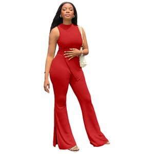 Spring Women Designer Tracksuits Active Outfits Sleeveless Pullover shirt and Flare pants Two Piece Sets Sportswear Casual sports suits Solid Sweatsuit 8324
