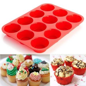 Strumenti per torte Stampo in silicone Biscotti Muffin Cup Bakeware 12 Teglie Stampi per cupcake Accessori da cucina di grado Rotondo