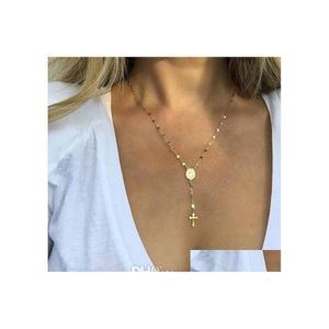Pendant Necklaces Fashion Womens Y Shape Lariat Cross Blessed Virgin Mary Religion Simple Chain For Ladies Luxury Jewelry Gift Drop Otbif