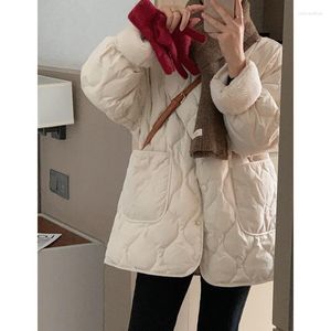 Women's Trench Coats Rhombic Lattice Light Thin Women White Down Cotton-padded Coat Autumn Winter Parkas Lambswool Splicing Cuff Wadded