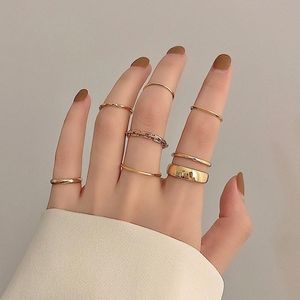 Cluster Rings Fashion Punk Twist Joint Ring Sets For Women Hiphop Minimalist Gold Silver Color Geometric Party Jewelry GiftsCluster