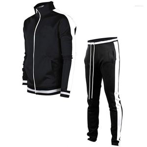 Menas de casaco masculino calça calça rastreio masculino emarca de manga longa preto preto casual de 2 peças de 2 peças de bolso de bolso Design de homens esportivos