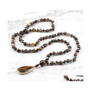 Pendant Necklaces 108 Mala Beads Necklace Natural Tiger Eye Stone Irregar Hematite Rosary Drop Neck Jewelry For Women Men Yoga Deliv Dhyy0