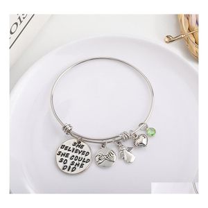 Bangle 2021 High Quality Stainless Steel Heart She Believe Herself 12 Color Birthstone Charm Bracelet For Women Fashion Jewelry Gift Dh9Ro