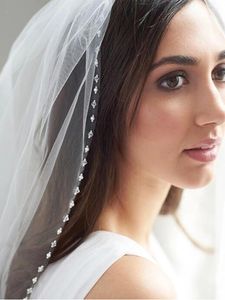 Véias de noiva Véu de casamento de miçangas curtas simples pérolas de cristal borda 1 marfim de marfim com pente velo de novia acessóriosbridal