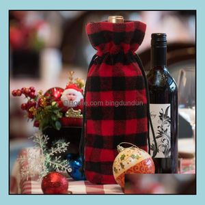 Other Event Party Supplies Plaid Christmas Wine Bottle Er Xmas Decoration Dstring Gift Bag Champagne Red Holder Sn2883 Drop Delive Dhe5V