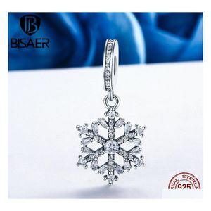 Charms Bisaer 925 Sterling Sier Snowflakes Cubic Zircon Snowflake Pendant Fit Bracelet Necklaces Diy Jewelry Accessories C266 Drop D Dht5L