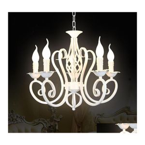 Lampadari Lampadario a sospensione moderno in ferro battuto Lampadario vintage a soffitto a lume di candela Apparecchi di illuminazione Nero / Bianco Home Drop Delivery Ind Otdaf