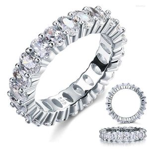 Cluster Rings 925 Silver Pave Oval Cut Full White Diamond Ring Finger Eternity Band Engagement Wedding Stone Storlek 5 6 7 8 9 10 11 12