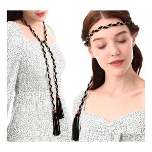 Belts Bohemia Fashion Vintage Handwoven Tassel Necklace Headband Beads Rope Double Use Collar Belt Drop Delivery Accessories Dhdoi