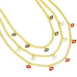Pendant Necklaces Lip Shape Enamel Necklace For Women Gold Color Cuba Chain 2023 Trend Punk Hip Hop Party Jewelry Gifts