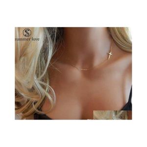 Подвесные ожерелья простые стиль Sier Golding Cross Cross Choker Ожерелье для женщин из нержавеющей стали Иисус Молитесь религиозной верой Del DHFO8