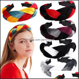 Headbands Braid Veet Headband Knotted Cross Twist Hair Hoopwork Hairbands Head Hoop Elegant Headwear Black And White Drop Delivery J Otbyx