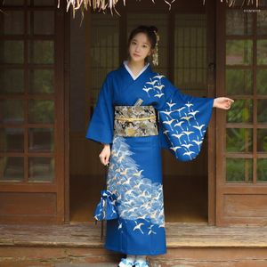 Roupas étnicas japonesas quimono tradicional com cinto feminino haori yukata geisha cosplay traje obi women wave impressa no vestido de noite