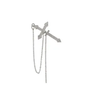 Stud Earrings Shiny Zircon Cross Sword Earring Personality Retro Temperament Simple Hanging Chain Rock Party Ear Jewelry