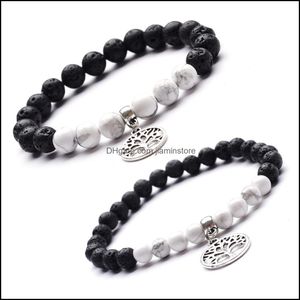 Perlen natürliche schwarze Lavasteinperlen Türkis Baum des Lebens Armband DIY ätherisches Öl Diffusor für Frauen Yoga Schmuck Tropfen liefern Otjrs