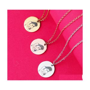 Pendant Necklaces Stainless Steel Mother Baby Cartoon Necklace Moms Love Minimal Round Piece Engraved Sier Gold Colors Jewelry For M Dhzk2