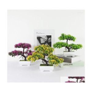 Flores decorativas grinaldas plantas artificiais Bonsai Pote de ￡rvore pequeno Ornamentos em vasos falsos para decora￧￣o em casa El Garden Decor Dhgki