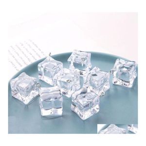 Charms 10st Transparent Cube Harts Pendants 3D Geometric Ice For Fashion Jewelry Accessory Earring Keychain Floating Drop Delivery Dhjpe