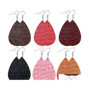 Dangle Chandelier Colorf Weave Pattern Lattice Pu Leather Earring For Women Double Side Bohemian Sier Plating Hook Jewelry Drop De Dhyyr