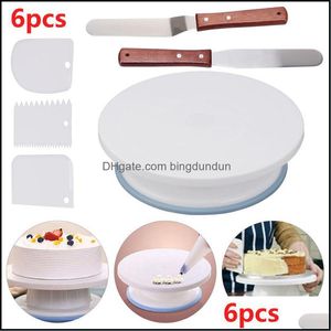 Baking Pastry Tools 6Pcs/Set Pp Plastic Turntable Rotating Cake Stand Dough Smoother Spata Rotary Table Fondant Molds Mold Drop De Dhld0