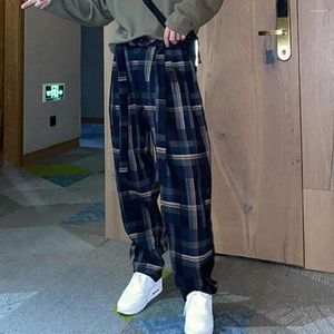 Men's Pants Men Casual Plaid Straight Ankle-length Wide Led Drape Streetwear Loose Trousers Fashion Harajuku