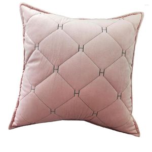 Pillow Velvet Sofá Cover Bedroom Bordado H Quilted Sham decorativo arremesso sólido Plush Winter Coussin 45x45