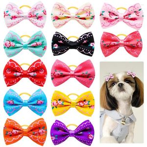 Dog Apparel 10/20/30PCS Flower Print Hair Bows Colorful Butterfly Shape Grooming Hand-made With Rubber Bands For Headwear