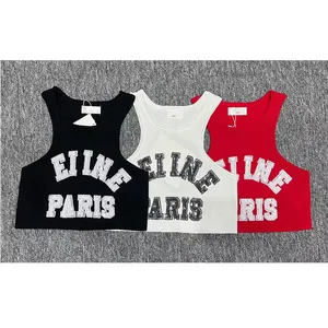 Fashion Shirt Brand Summer Women Womens Tanks t New 3 Color Sleeveless Letter Pattern Sequin O-neck Crop Tops Casual Vest