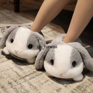 Slippers 3 Colors Cute Cartoon Rabbit Plush Doll Slippers Animal Lovely Bunny Soft Stuffed Cotton Shoes Warm Winter Indoor Anime Slides 0128V23