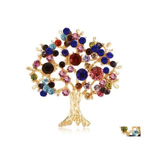 Pins Broschen Mode Pins Schmuck Baum des Lebens vergoldet Ton Strass Kristall rot Brosche Pin für Damen Abend Party 33 E3 D Dhrpz