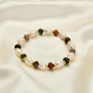 Bracciale di perle d'acqua dolce barocche naturali della Boemia per le donne, regalo di compleanno di gioielli fatti a mano in pietra con fascino alla moda