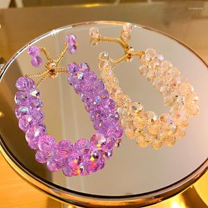 Länk armband ursprung sommar koreansk mode lila transparent kristall pärlstav för kvinnor fairy justerbara runda smycken