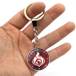 Keychains Genshin Impact Keychain Game Eye Of God Water Wind Thunder Double Sided Glass Pendant Key Chain Charm Ring Holder Fred22