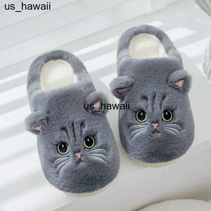 Tofflor Cuddly Cat Plus For Women Winter Plush Shoes Slides Sweet Cartoon Cat Fuzzy Supple Cotton Slipper Ladies Home Slipper 0128v23