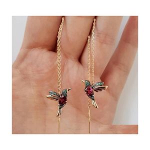 Dangle Chandelier 1 Pair Unique Long Earrings Bird Pendant Tassel Crystal Ladies Jewelry Design 2 Colors Hummingbird Drop Earring Dhlgk