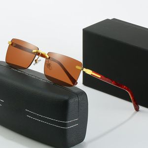 Brand Designer Polarized Solglasögon för män Nyanser Man Vintage Solglasögon Dam Spuare Mirror Summer UV400 Båglösa Lyxglasögon Aqqj
