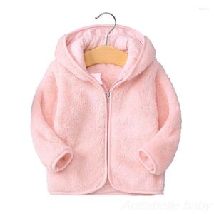 Jackets Autumn Winter Cute Baby Kids Girls Fannel Jacket Pink Hooded Coat Korean Toddler Zipper Plush Casual Outerwear Snowsuit Bebes