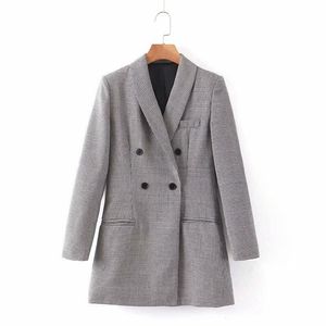 Abiti da donna Blazer Vintage Donna Doppiopetto Abito scozzese Manica lunga Pied de poule Cappotto Tasche Giacca da ufficio Lady Capispalla Articoli in saldo