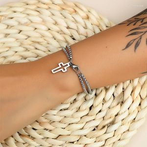 Связанные браслеты мода простые двойные слои цепь Иисус Крест мужски браслет из нержавеющей стали шармовые украшения