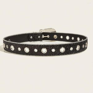 Belts Stylish Women Belt Multi Holes Versatile Waist Strap Faux Leather Rhinestone Sequins