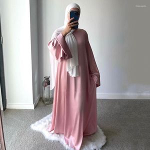 Ubranie etniczne Ramadan Eid satyn Abaya Dubai Turcja muzułmańska szata mody sukienka Solid Kolor Abayas dla kobiet Islamski Skromny Kaftan Czarny